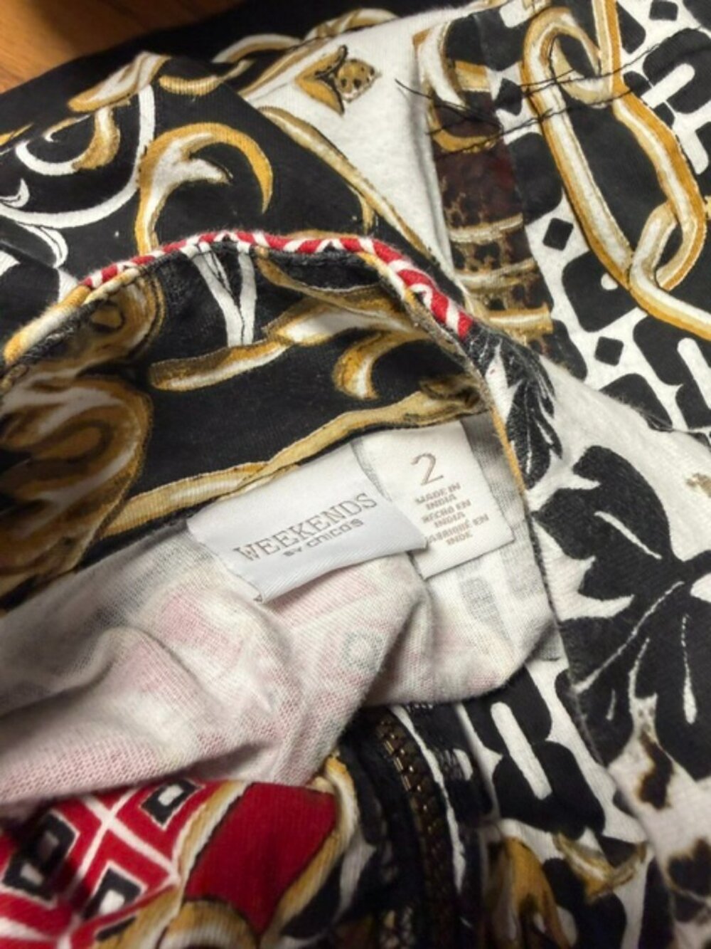 Chico's Black, White, Red & Brown Long Sleeve Jacket Size L - Picture 9 of 9